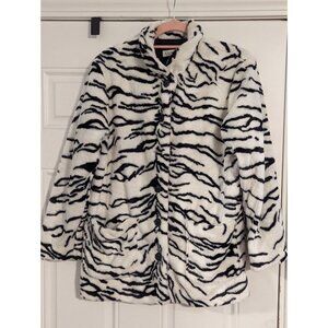 Karen Kane Zebra Print Faux Fur Coat Button Front Medium Made In USA